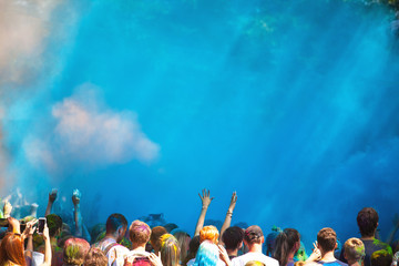 happy colorful people at the Holi Colors Festival