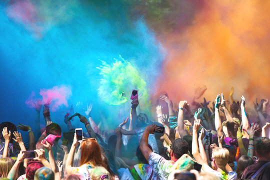 Happy Colorful People At The Holi Colors Festival