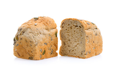 Whole wheat bread on white background