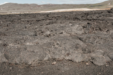 Detalhe de lava solidificada no sistema vulcânico Krafla, na Islândia