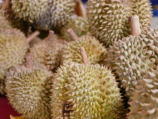 Selective focus of durians in a supermarket in Thailand