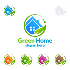 Green Home logo, Real Estate vector logo design with House and ecology shape, isolated on white background