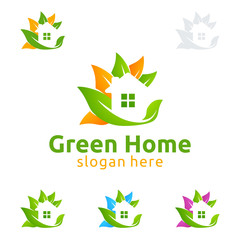 Green Home logo, Real Estate vector logo design with House and ecology shape, isolated on white background