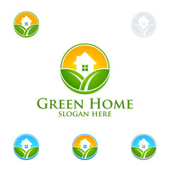 Green Home logo, Real Estate vector logo design with House and ecology shape, isolated on white background