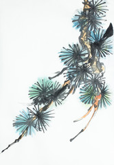 pine branch on a light background