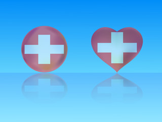 Switzerland flag in glossy ball and heart with reflection on blue background vector illustration