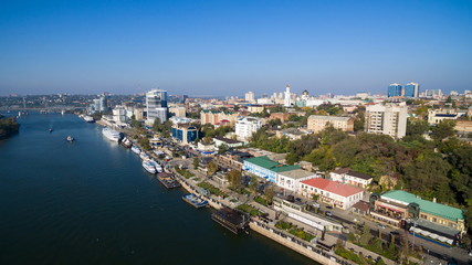 Fototapeta na wymiar Aerial view to embankment of Rostov-on-Don. Russia