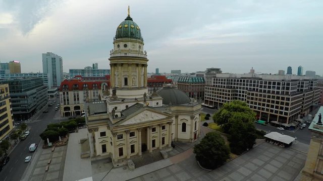 Aerial view. German Cathedral. Gendarmenmarkt Square. Berlin. Germany. 4K.
