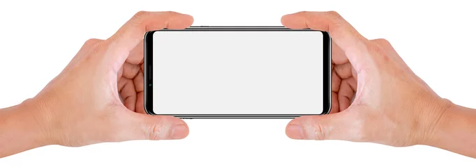 Foto auf Alu-Dibond Lachsfarbe Handy schnappt ein Bild auf weißem Hintergrund