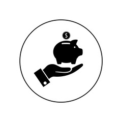 Hand holding a piggy Bank icon, logo