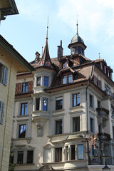 Facade of the building in old town Lucerne, Switzerland.