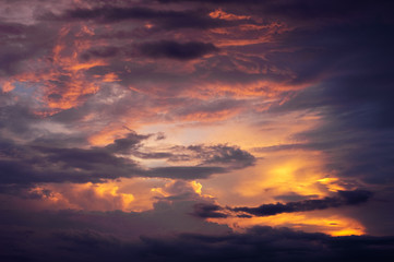 Naklejka na ściany i meble Dramatic sky at sunset after severe thunderstorm.