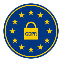 General Data Protection Regulation.GDPR and online security. Padlock and personal accounts in EU circle of stars. GDPR, RGPD.