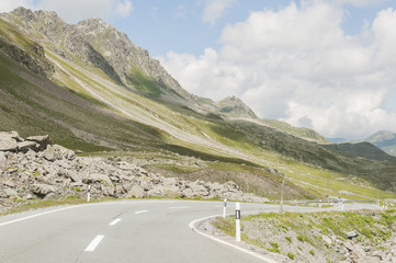 Susch, Flüela, Flüelapass, Passstrasse, Passhöhe, Flüelatal, Bergstrasse, Alpen, Schweizer Berge, Wanderweg, Engadin, Graubünden,  Sommer, Schweiz
