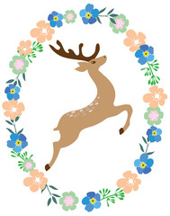 Obraz na płótnie Canvas Vector Floral Frame Deer