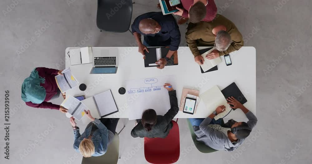 Wall mural time lapse young diverse team of web developers brainstorming ideas for startup business website pla