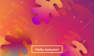 Hello Autumn Layout with Leaves for Web, Landing Page, Banner, Poster, Website Template. Fall Seasonal Background for Mobile App, Social Media. Vector illustration