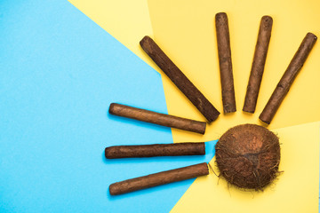 Coconut and cuban cigars, exotic vacations concept design