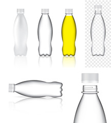 Mock up Realistic Plastic Transparent Packaging Product For Soft Drink or Water Juice Bottle isolated Background.