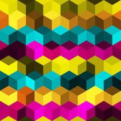 Obraz premium Hexagon grid seamless vector background. Childish polygons bauhaus corners geometric design. Trendy colors hexagon cells pattern for flyer or cover. Hexagonal shapes modern backdrop.
