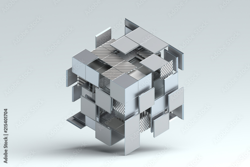 Fototapete abstract 3d rendering of geometric shapes. composition with squares. cube design. modern background 