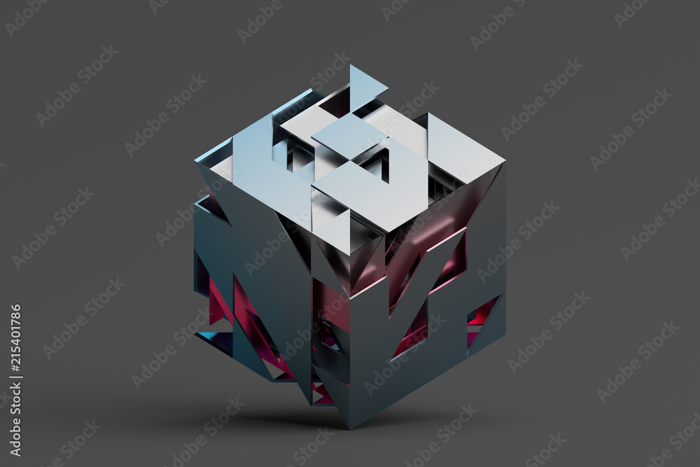 Poster Abstract 3d rendering of geometric shapes. Composition with squares. Cube design. Modern background for poster, cover, branding, banner, placard.