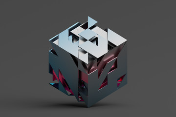 Abstract 3d rendering of geometric shapes. Composition with squares. Cube design. Modern background for poster, cover, branding, banner, placard.
