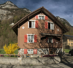 Fototapeta na wymiar Spring in the Swiss village of Berschis, Walenstadt