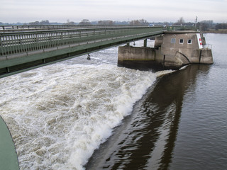 River barrier  at the Elbe near Geesthacht, Niedersachsen, Germany.