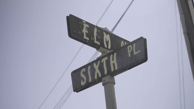 Shows the street sign in the intersection of Elm St. and Sixth PL. in Carpinter&iacute;a, CA.
Shot with Sony A7S at 24fps