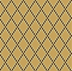 Knitted woolen seamless jacquard ornament. Beige jacquard pattern