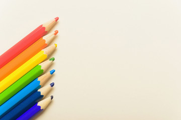 School accesories lie on table. Top view