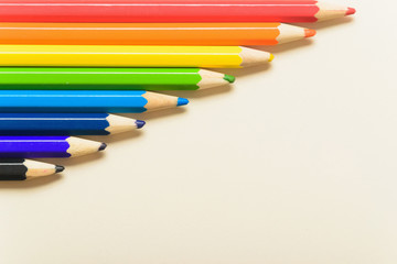 School accesories lie on table. Top view