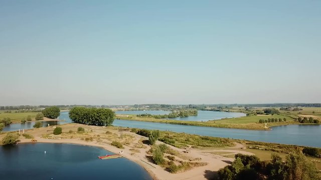 Drone shot at a recreational area in the Netherlands, showing the area from higher altitude.