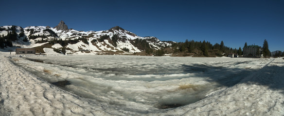 Seebenalpsee, lake on Flumserberg during Spring thaw