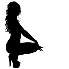 Silhouette of sexy pinup girl with long hair in dance shoes.