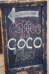 Coffee, tea, coco shop sign board