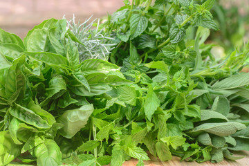 herbs on wooden table  macro