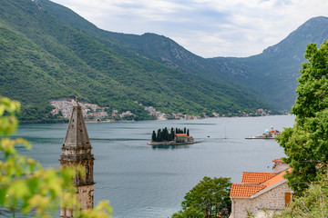 Beautiful view on Perast, an old city on coastline of adriatic sea in Montenegro