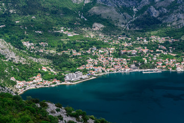 Fototapeta na wymiar Famous Gospa-od-Shkrpjela from a bird's-eye view of the Boko-Kotor Bay in Montenegro