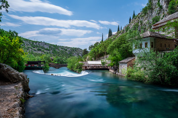 Fototapeta premium Beautiful village Blagaj and waterfall on Buna spring and waterfall in Bosnia and Herzegovina