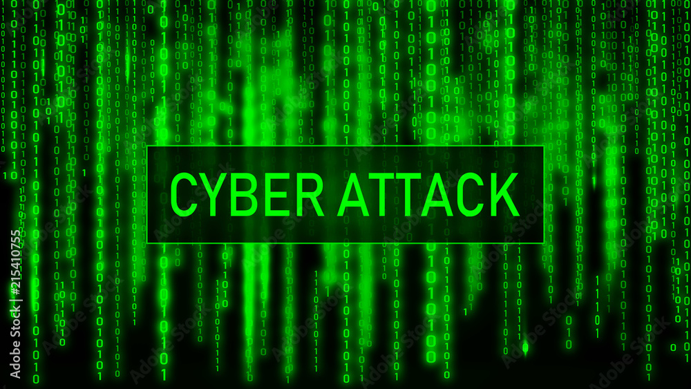 Poster Secure password. Cyber attack. Hacking. Digital background green matrix. Binary computer code.