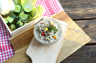 Herbed pickled fish with Minced Shrimp and Pork in Coconut Milk served with Fresh Vegetables (Thai name is Pha ra  Lone)