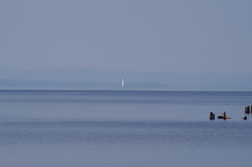 Fototapeta na wymiar A lonely Sailboat on lake Siljan in Dalarna