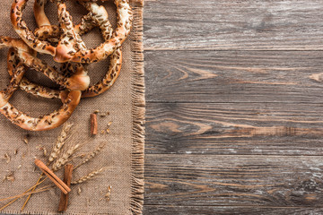 Composition carpets with decoration on wooden table