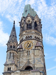 Fototapeta na wymiar Kaiser Wilhelm Memorial Church, ruin of the imperial church in Berlin, Germany, not rebuilt as a reminder of World War II.