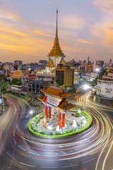 Bangkok , Thailand - 24 July, 2018 : Blur light of car moving at Odean circle landmark in Thailand / Odean circle landmark in Thailand.