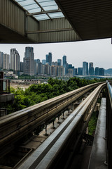 Fototapeta premium monorail tracks in front of skyline