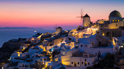 View of Oia the most beautiful village of Santorini island in Greece. - obrazy, fototapety, plakaty