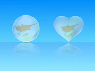 Cyprus flag in glossy ball and heart with reflection on blue background vector illustration